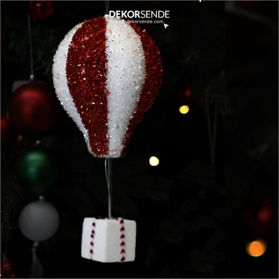 Yılbaşı Süsü Zeplin Simli Balon Kırmızı Beyaz 30 cm