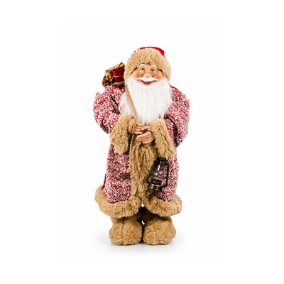 Yılbaşı Noel Baba Yün Örme Cübbeli ve Peluşlu Ayakta Kırmızı 60 cm