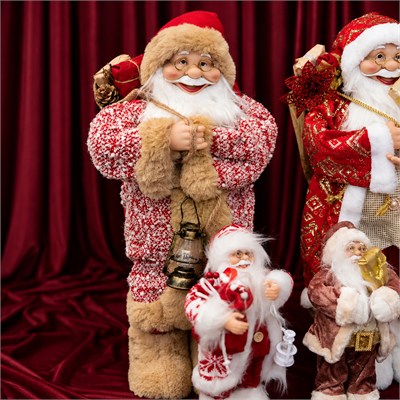 Yılbaşı Noel Baba Yün Örme Cübbeli ve Peluşlu Ayakta Kırmızı 60 cm