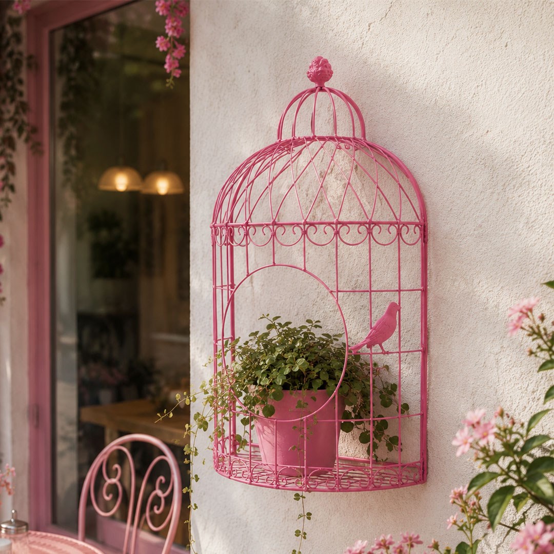 Büyük Ferforje Yarım Kafes Pembe - Ferforje Objeler