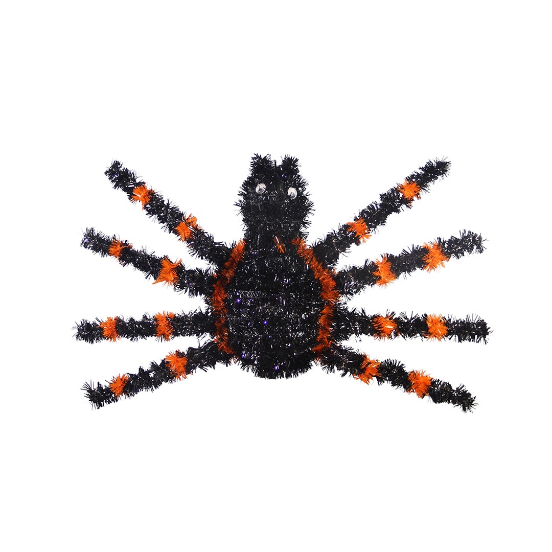 Cadılar Bayramı Süs Simli Örümcek Siyah Turuncu 60 cm - Halloween