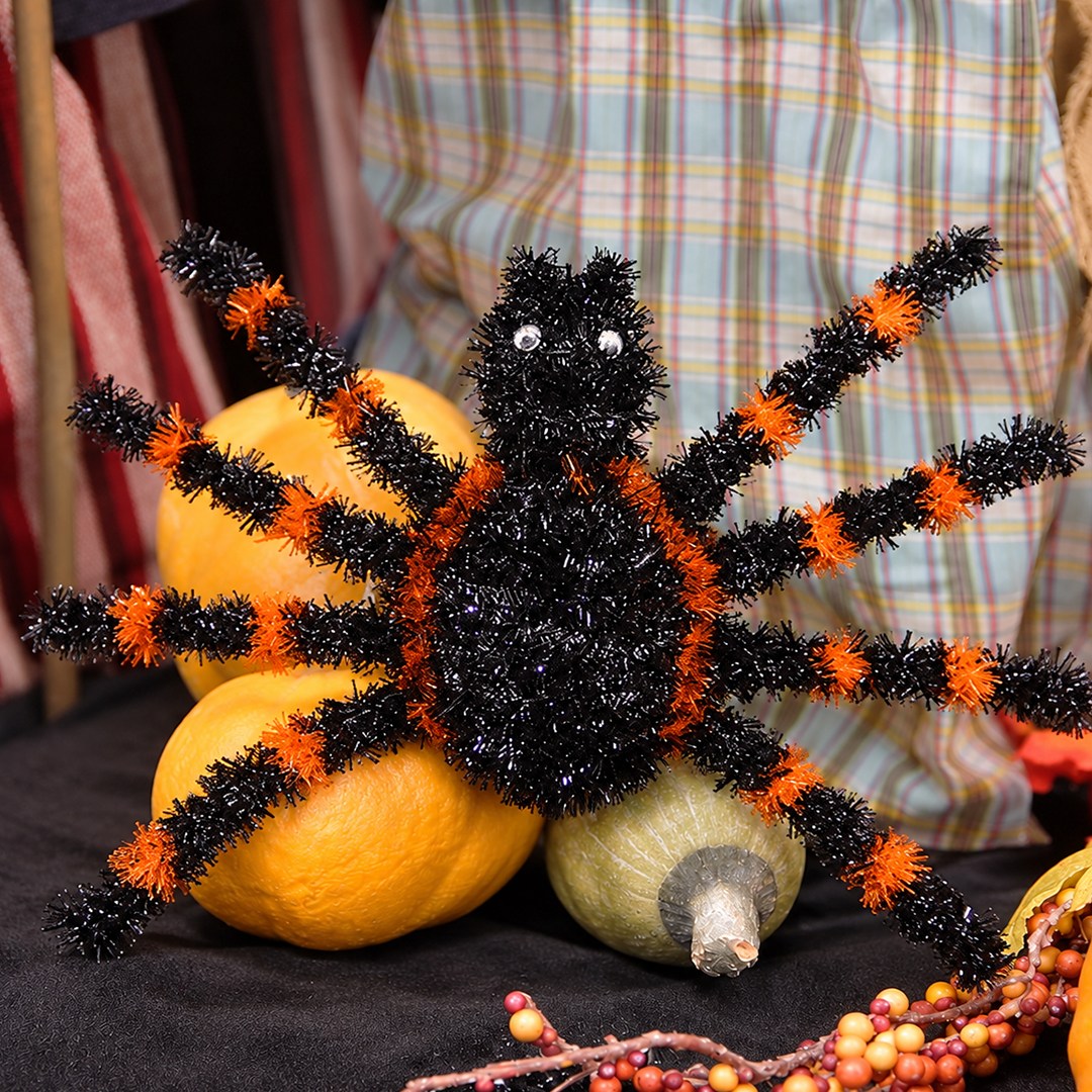 Cadılar Bayramı Süs Simli Örümcek Siyah Turuncu 60 cm - Halloween
