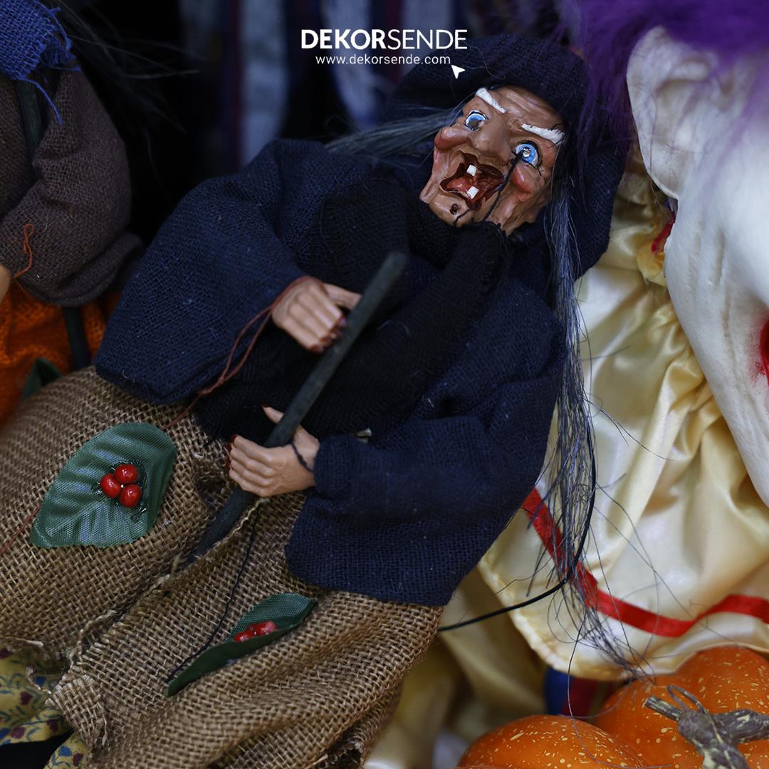 Cadılar Bayramı Uçan Süpürgeli Cadı Lacivert 35 cm - Halloween