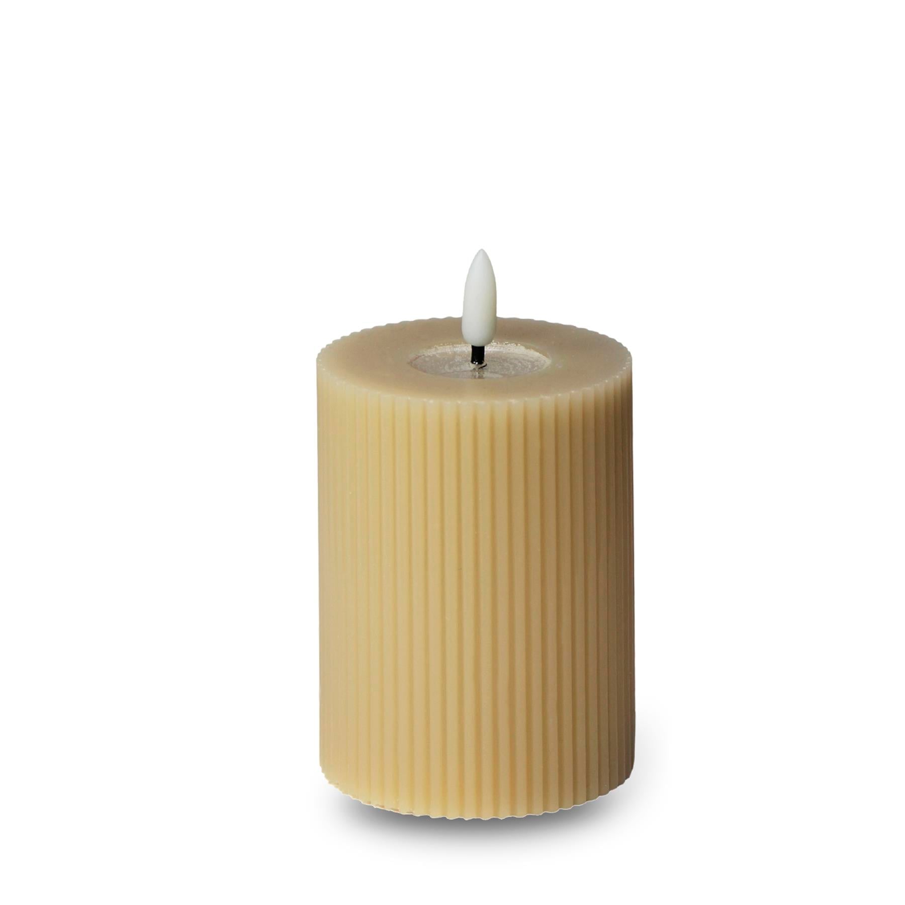 Çizgili Pilli Kütük Mum Bej 10 cm - Pilli Mumlar