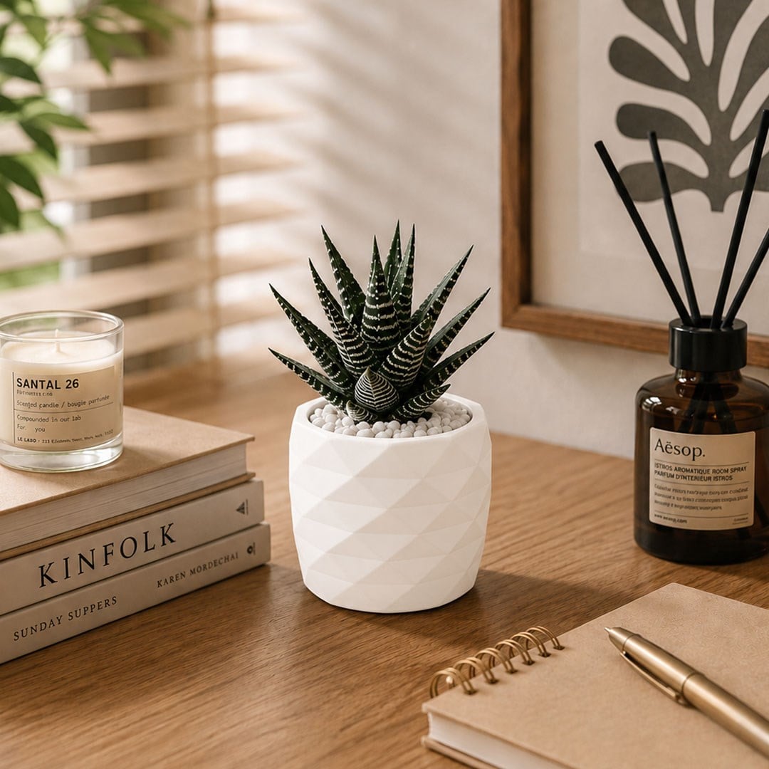 Geometrik Prizma Desen Mini Saksı Beyaz 8 cm - Kategorisiz