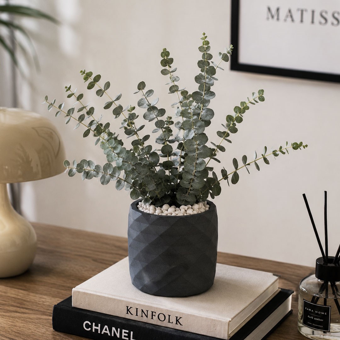 Geometrik Prizma Desen Orta Boy Saksı Füme 15 cm - Kategorisiz