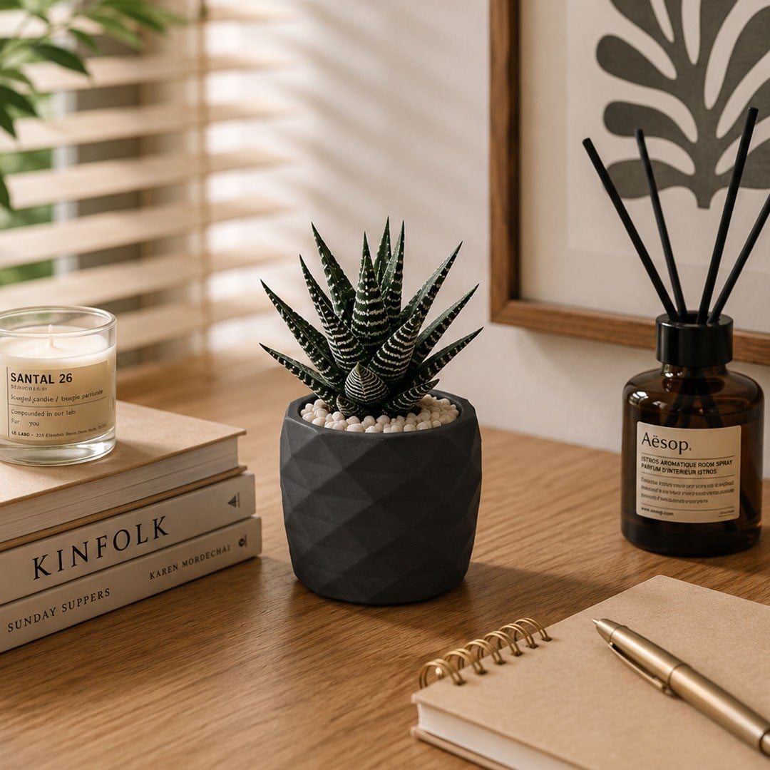Polyester Prizma Desen Mini Saksı Füme 8 cm - Yapay Çiçek Saksıları