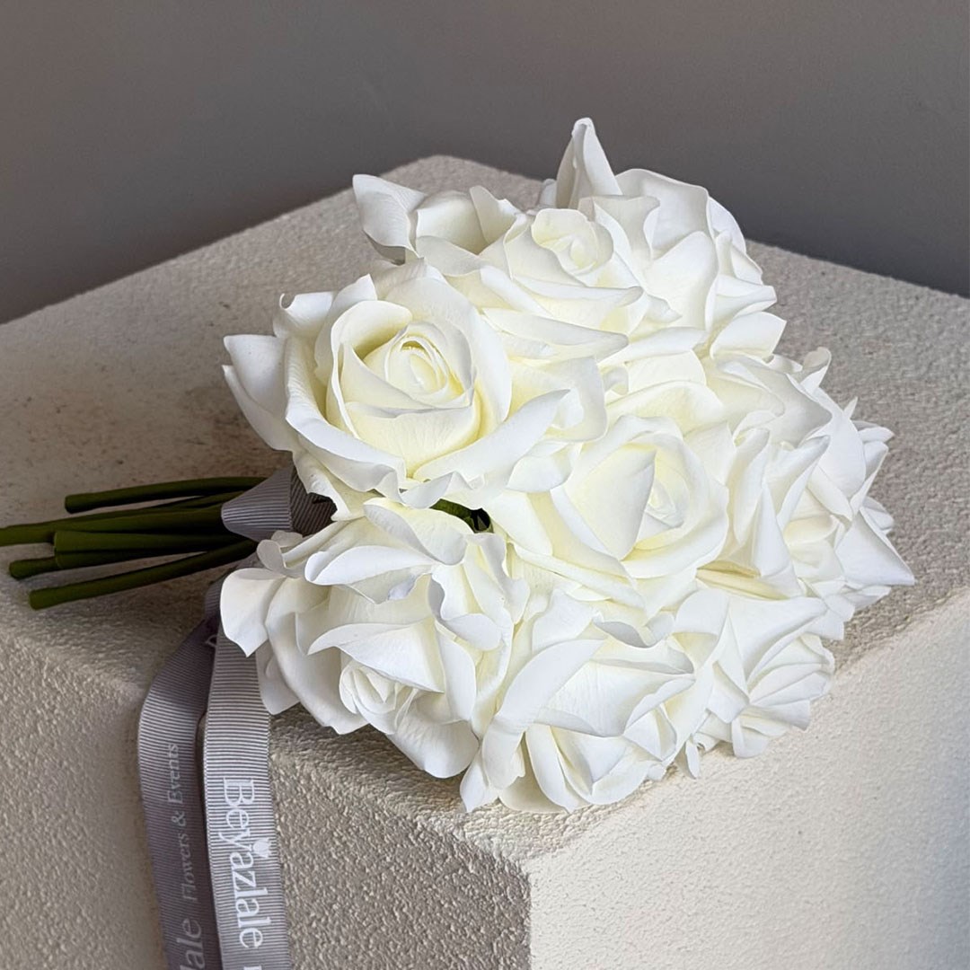 Yapay Gül Demet Beyaz 25 cm - Yapay Çiçek Dalları ve Demetleri