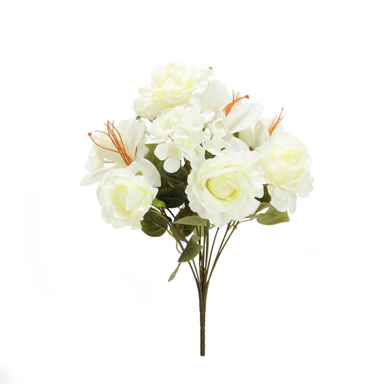 Yapay Gül Lilyum Ortanca Demeti Beyaz | Yapay Çiçek Dalları ve Demetleri
