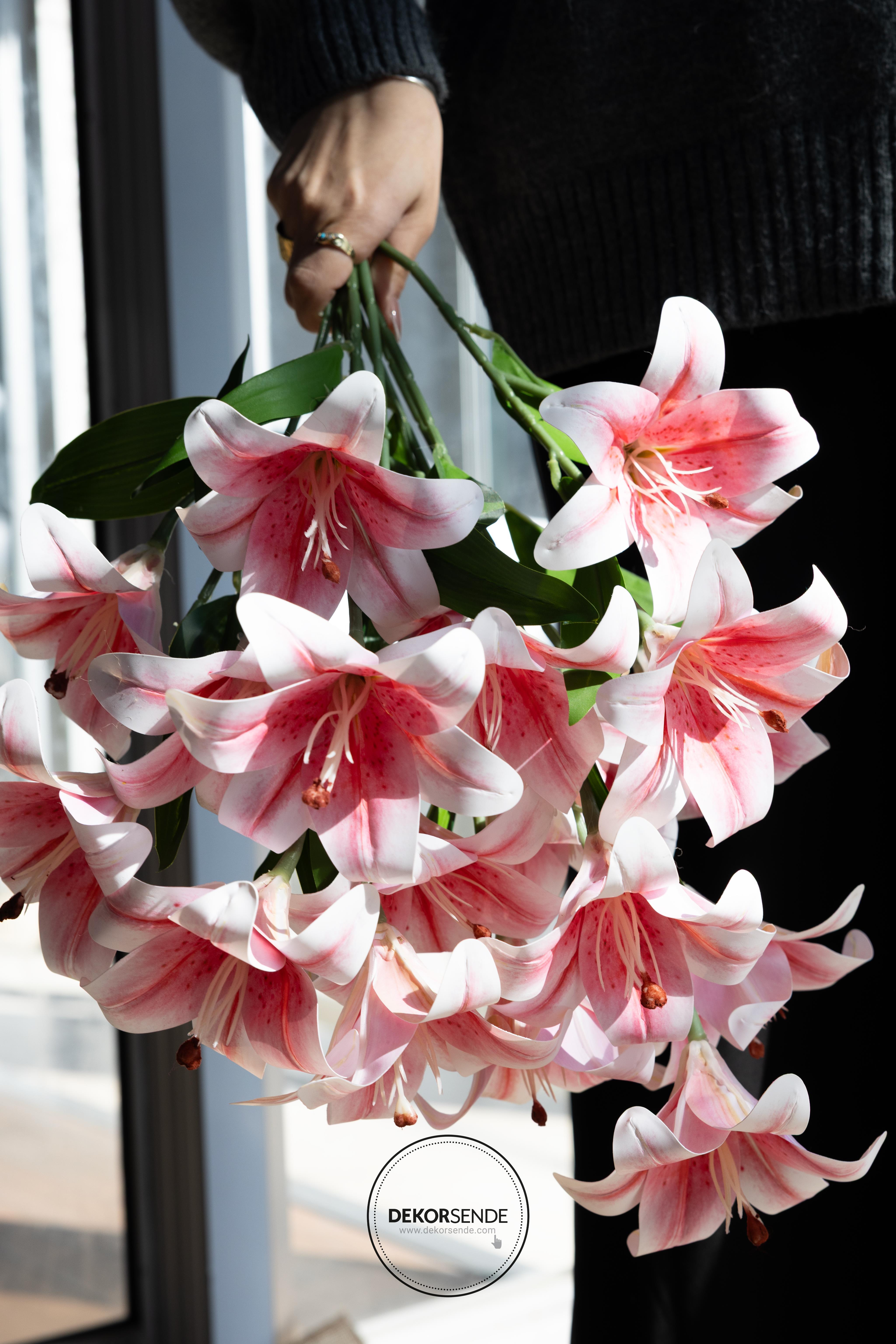 Yapay Lilyum Demeti Pembe 55 cm - Yapay Çiçek Dalları ve Demetleri