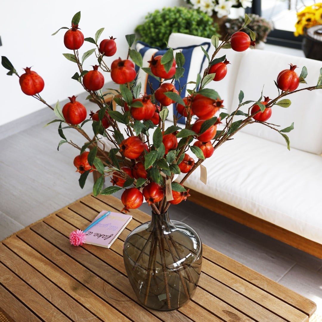Yapay Nar Dalı Yeşil Kırmızı 90 cm - Yapay Ağaç Yaprakları