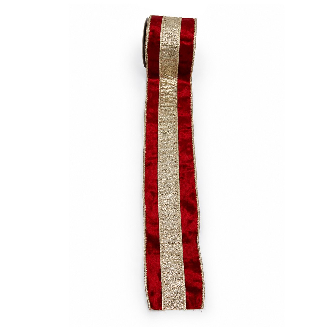 Yılbaşı Ağaç Kurdelesi Şerit Çizgili Altın Kırmızı 6cm x 2m - Kategorisiz