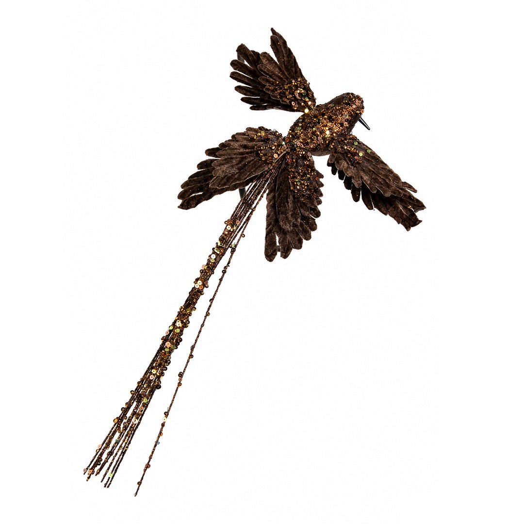 Yılbaşı Ağaç Süsü Anka Kuşu Klipsli Simli Bronz 35 cm - Kategorisiz