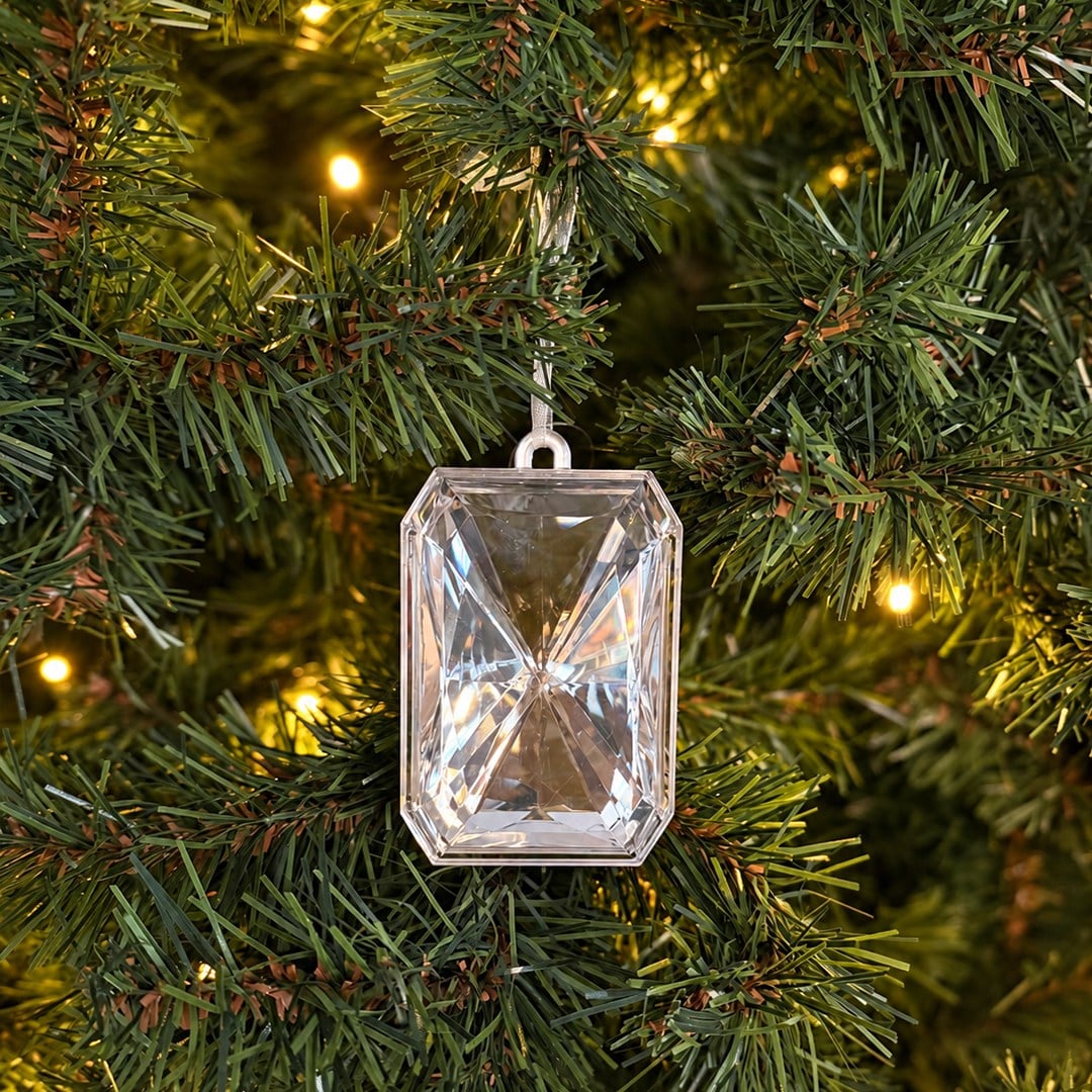 Yılbaşı Ağaç Süsü Taş Kristal Dikdörtgen Gümüş 12 cm - Ağaç Süsleri