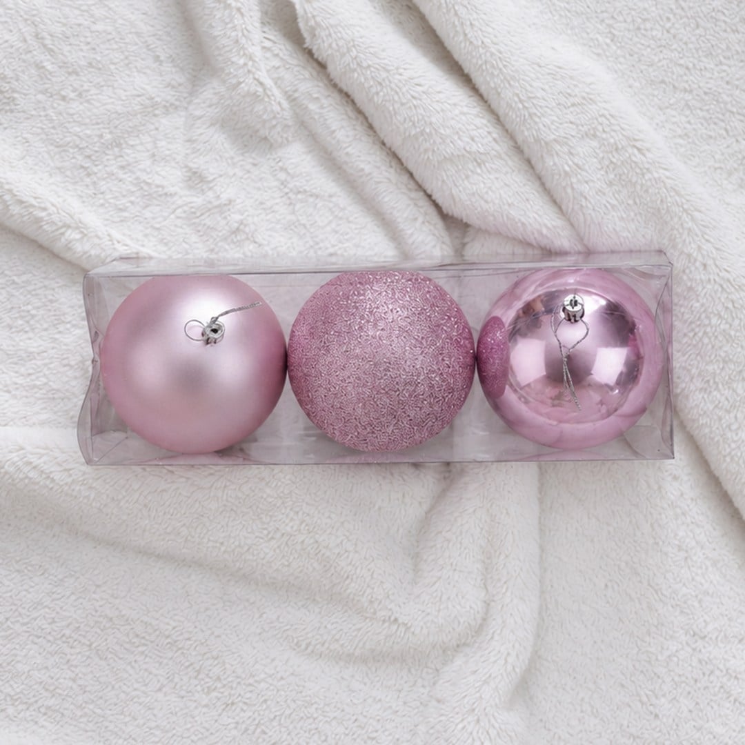 Yılbaşı Ağaç Topu 3 Adet Pembe 10 cm - Yılbaşı Topları