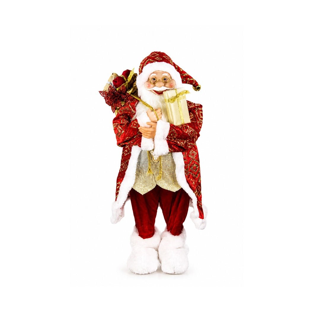 Yılbaşı Baklava Sırmalı Ayakta Noel Baba Figürü Kırmızı-Altın 60 cm - Kategorisiz