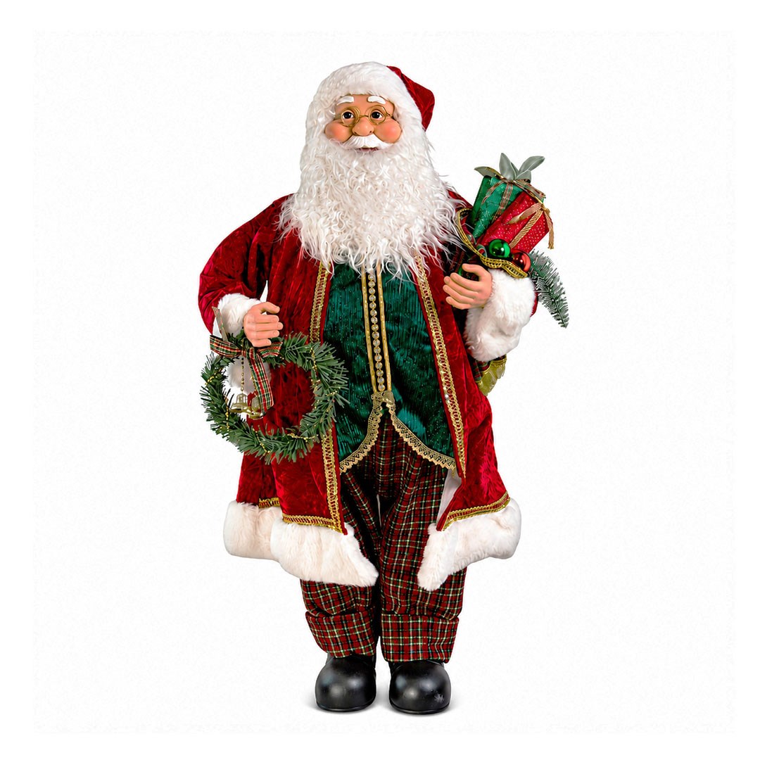 Yılbaşı Ekose Pantolonlu Lüks Noel Baba 90 cm - Kategorisiz