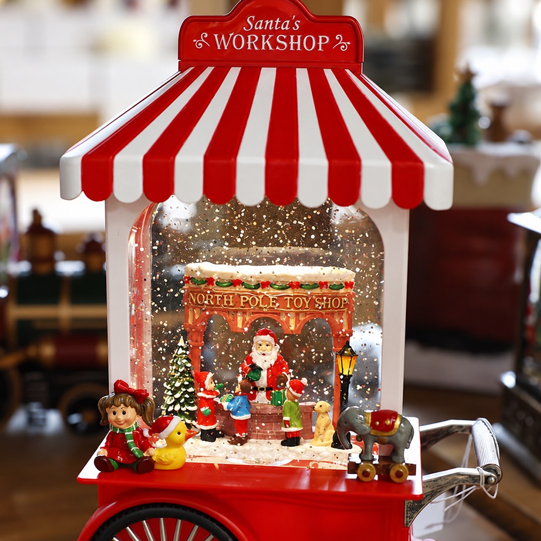 Yılbaşı Kar Küresi Işıklı Noel Baba Arabası Kırmızı 25 cm
