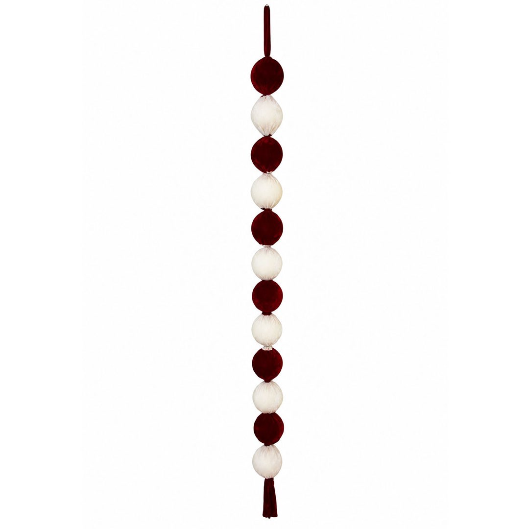 Yılbaşı Kırmızı Beyaz Kadife Top Garland Şerit Süs 190 cm - Kategorisiz