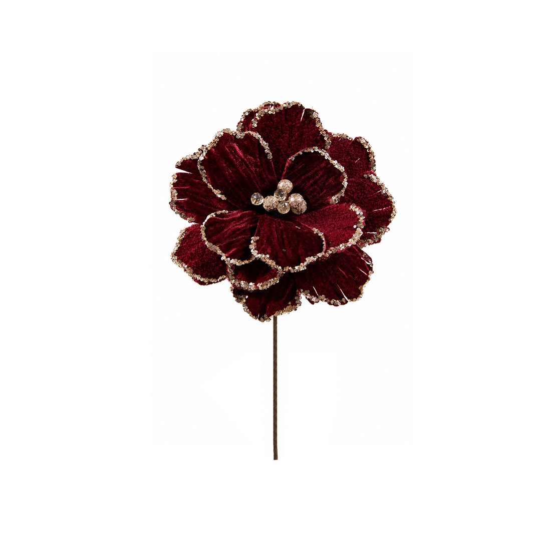 Yılbaşı Ponsetya Pike Manolya Taşlı Bordo 40 cm - Kategorisiz