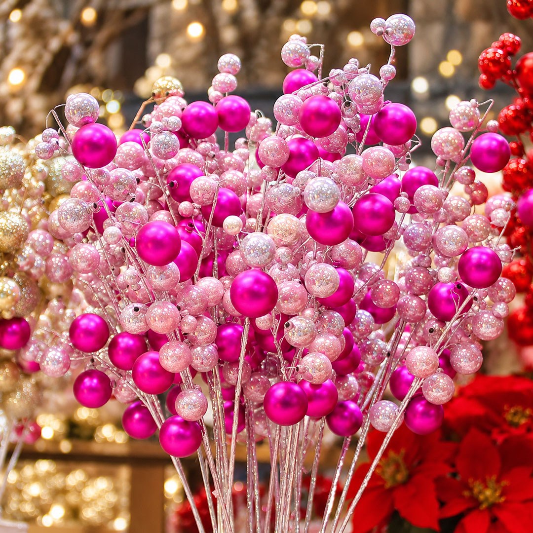 Yılbaşı Süs Top Dal Pembe Fuşya 55 cm