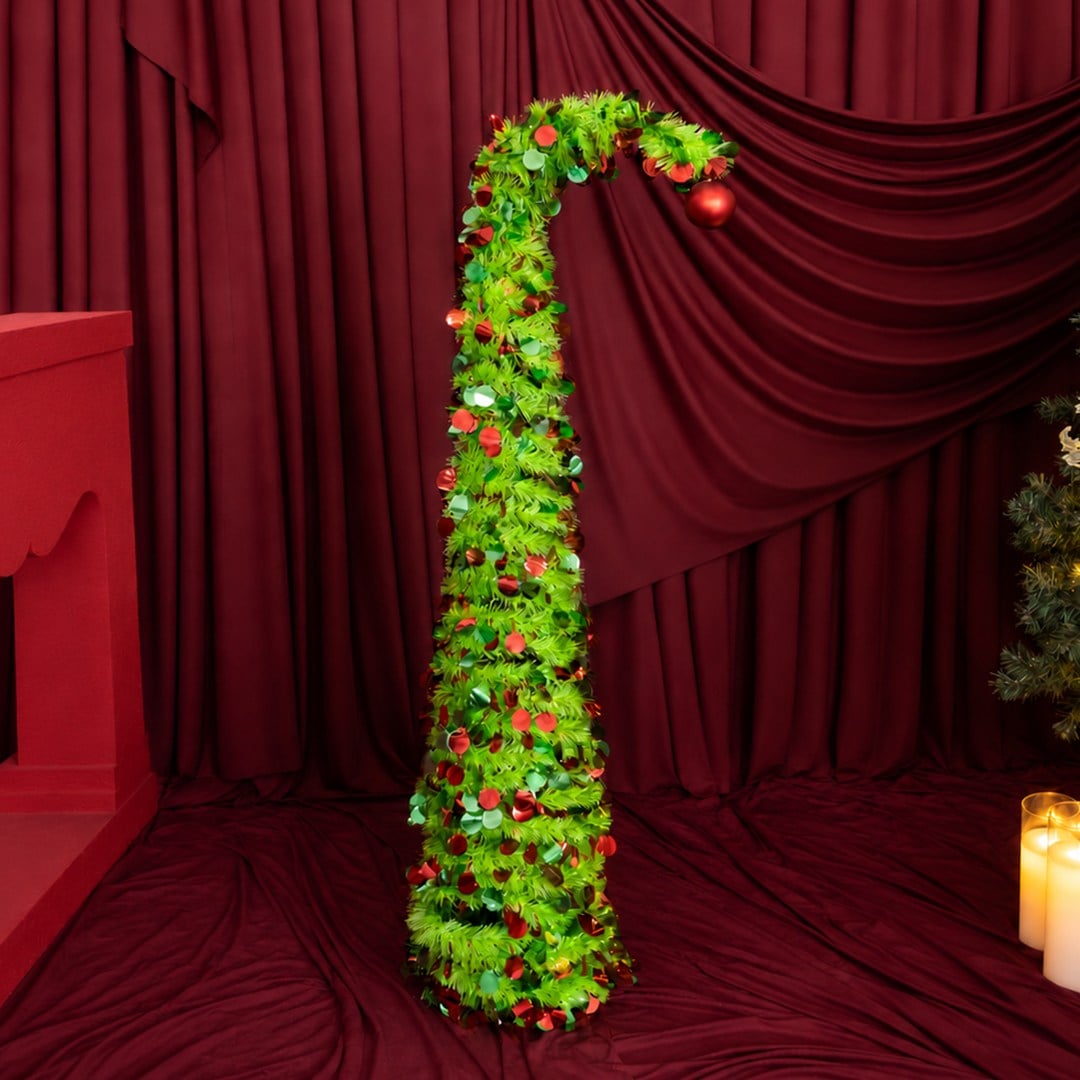 Yılbaşı Süsü Ağaç Sim Şerit Noel Şapkası Uzayan Yeşil 150 cm - Çam Ağacı ve Garland
