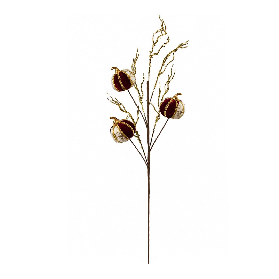 Yılbaşı Süsü Dal Kabak 3'lü Top Altın Süslü Bordo 75 cm - Kategorisiz