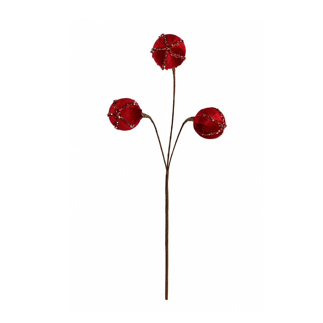 Yılbaşı Süsü Dal Kadife 3'lü Top Bordo 70 cm - Yılbaşı Topları