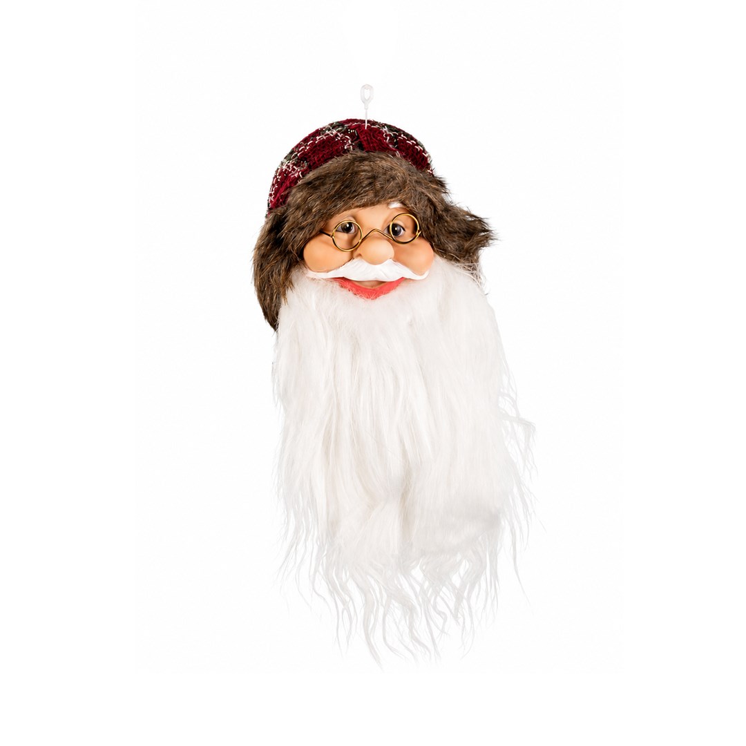 Yılbaşı Süsü Ekoseli Kürk Detaylı Noel Baba Kafası Kırmızı 35 cm - Kategorisiz