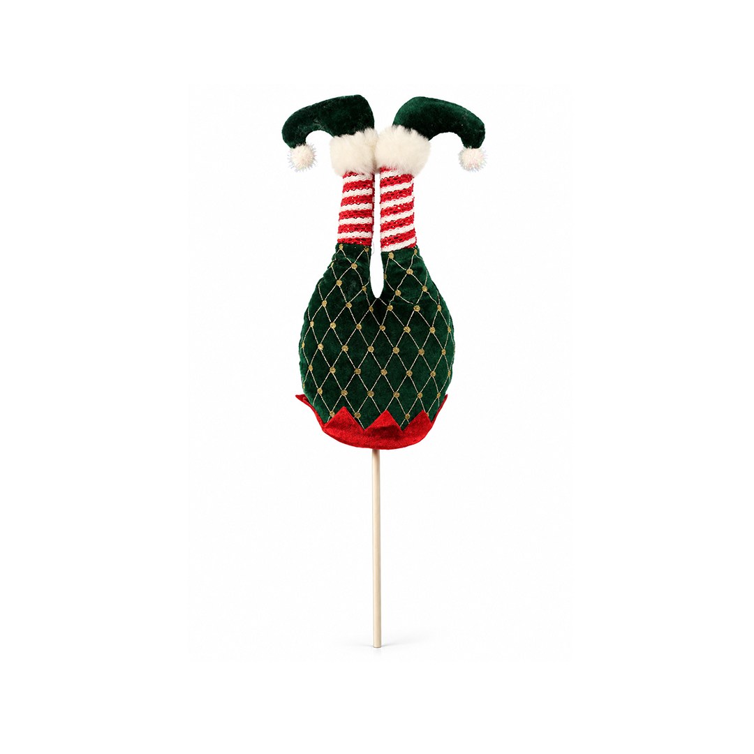 Yılbaşı Süsü Elf Ayağı Kadife ve Desenli Çubuklu Yeşil 54 cm - Kategorisiz