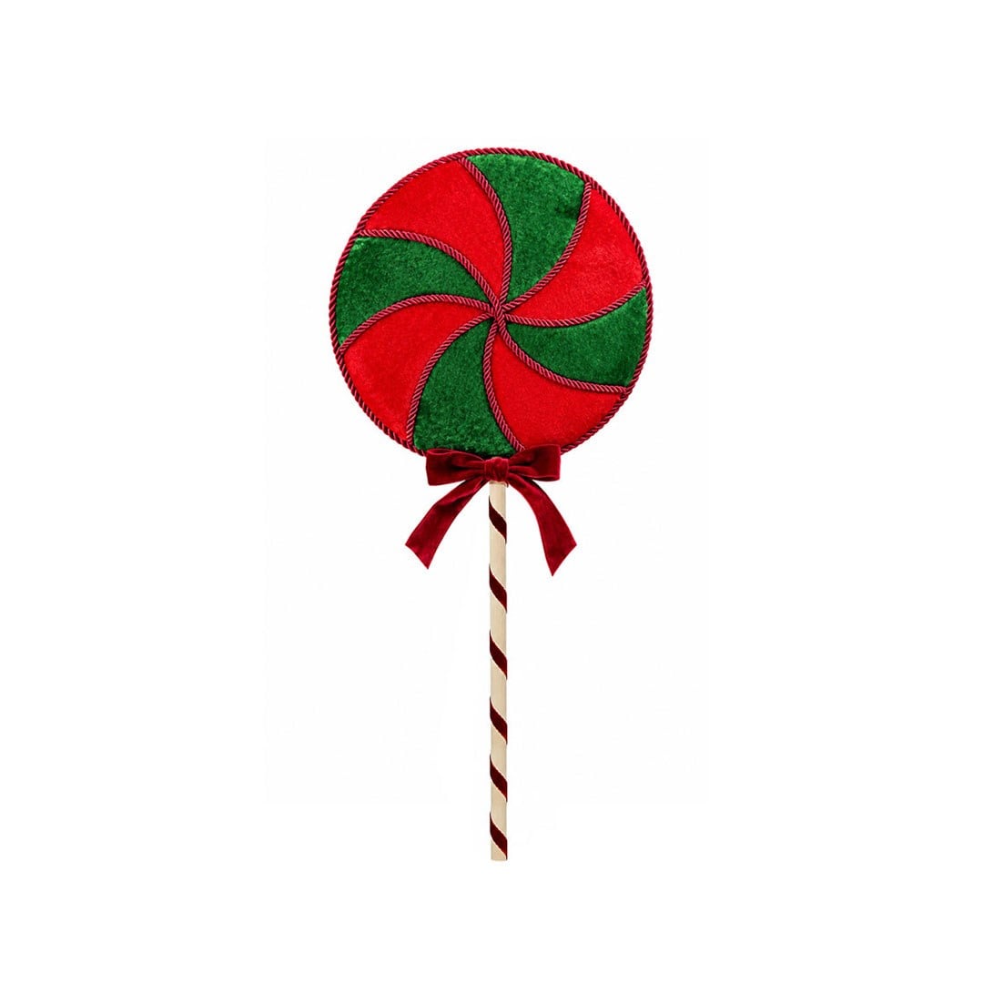 Yılbaşı Süsü Kadife Çubuklu Yuvarlak Lolipop Şeker Kırmızı Yeşil 60 cm - Kategorisiz
