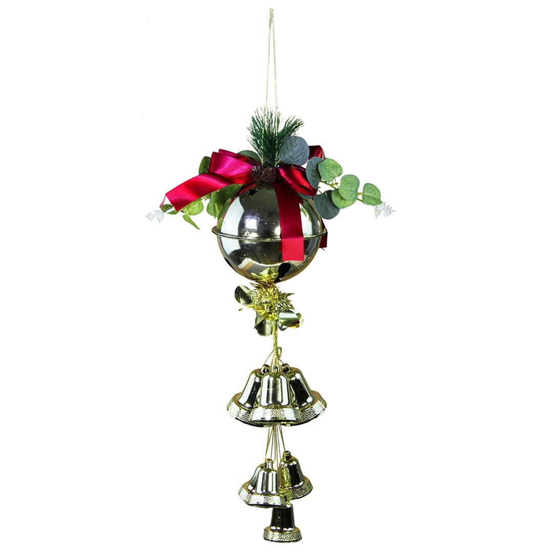Yılbaşı Süsü Çan Bordo Kurdeleli Çıngıraklı Altın 40 cm