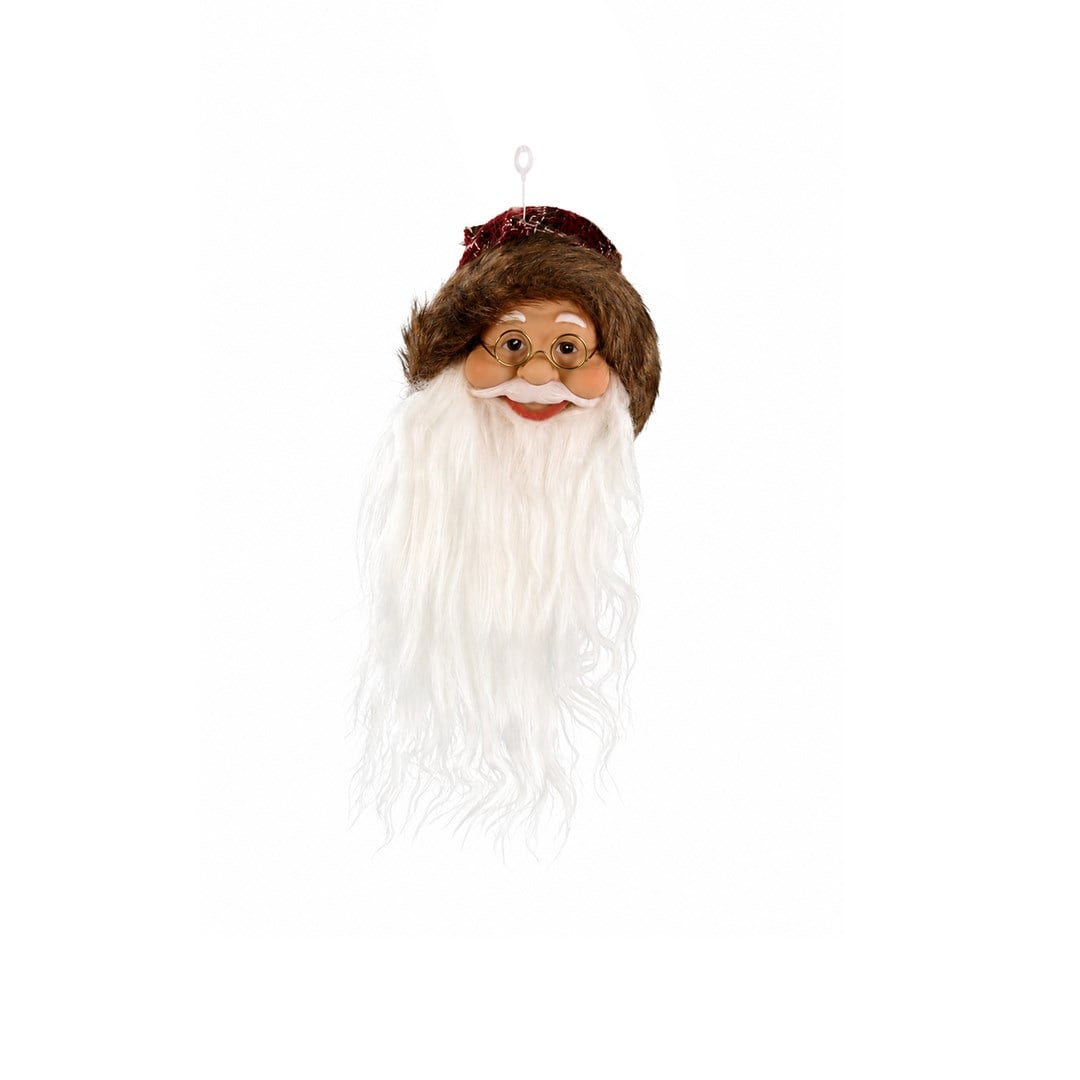 Yılbaşı Süsü Mini Ekoseli Kürk Detaylı Noel Baba Kafası Bordo 25 cm - Kategorisiz
