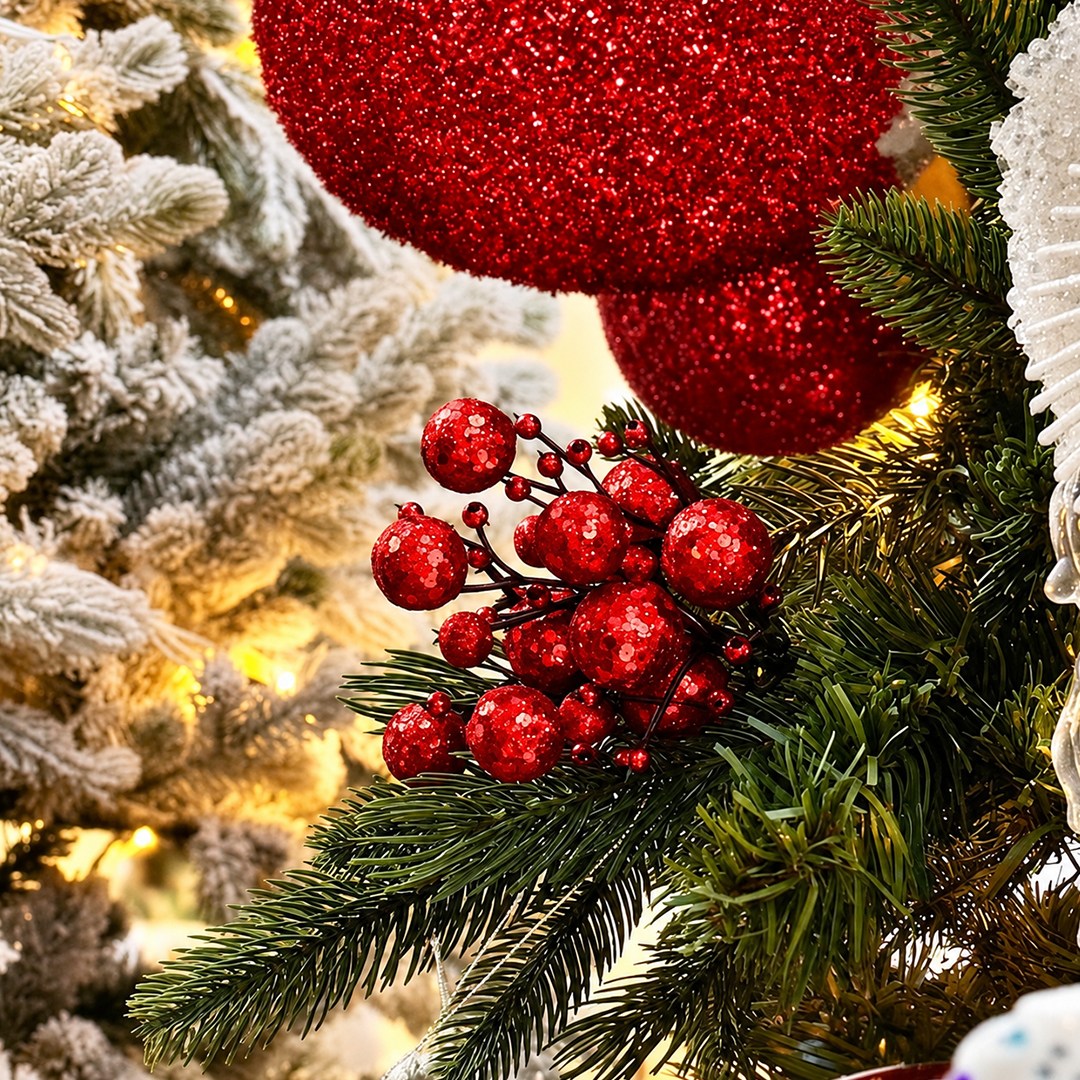 Yılbaşı Süsü Pike Berry Simli Pullu Mini Kırmızı 20 cm