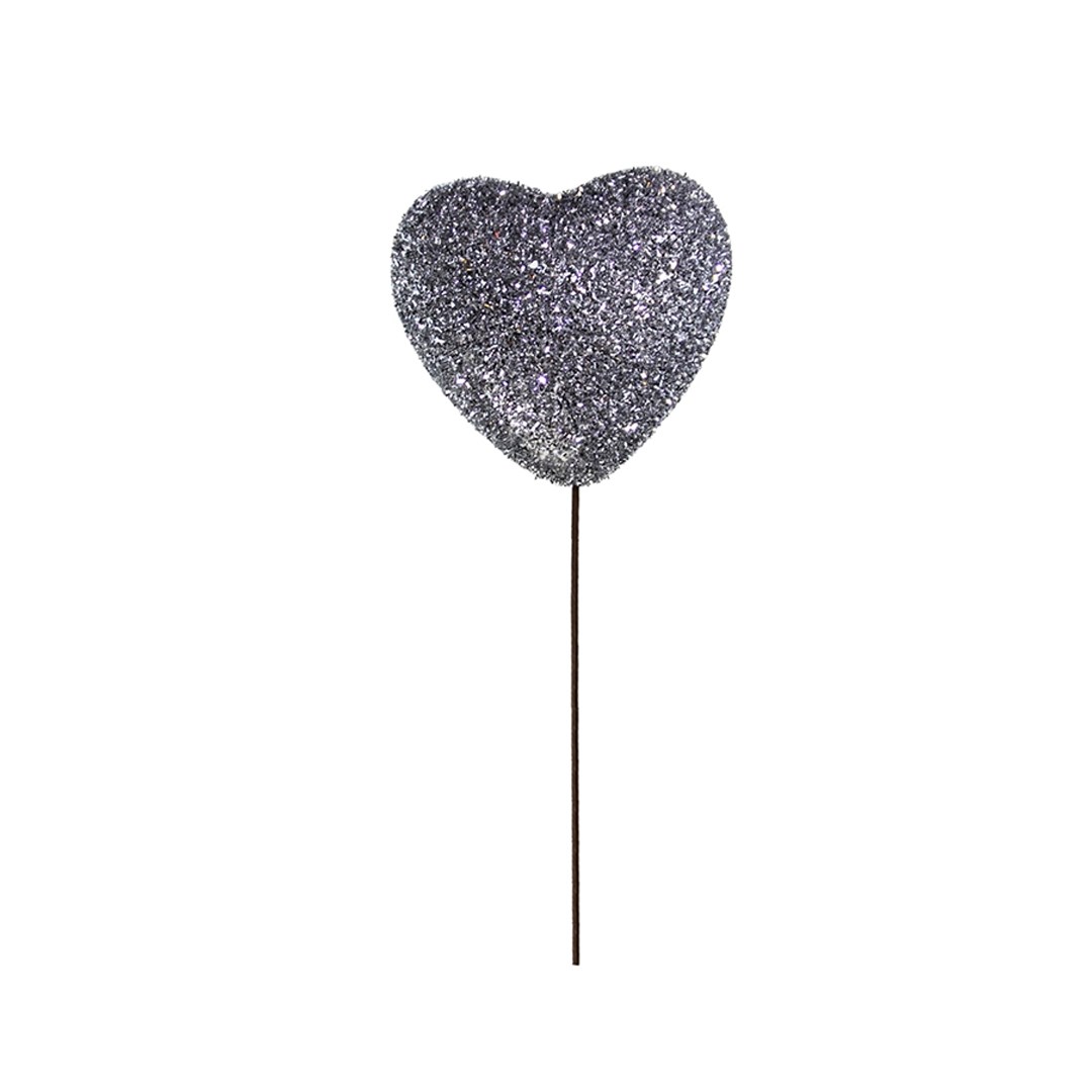 Yılbaşı Süsü Simli Kalp Dal Gümüş 45 cm - Kategorisiz