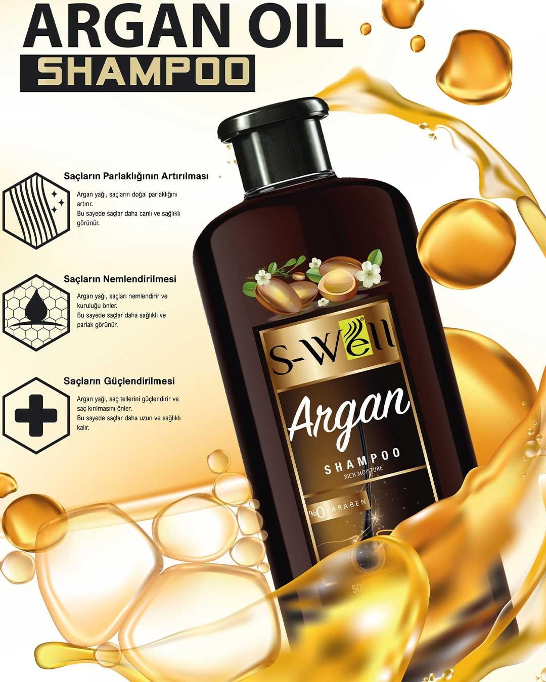 S-Well® Argan Yağlı Protez Saç ve Medikal Peruk Saç Bakım Şampuanı 500 ml
