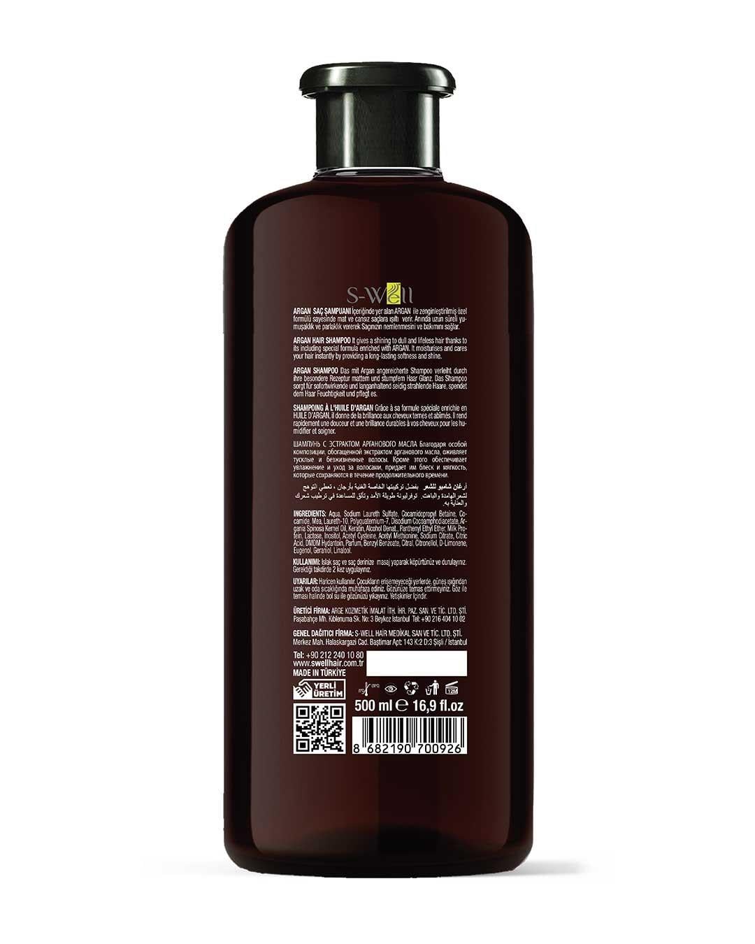 S-Well® Argan Yağlı Protez Saç ve Medikal Peruk Saç Bakım Şampuanı 500 ml