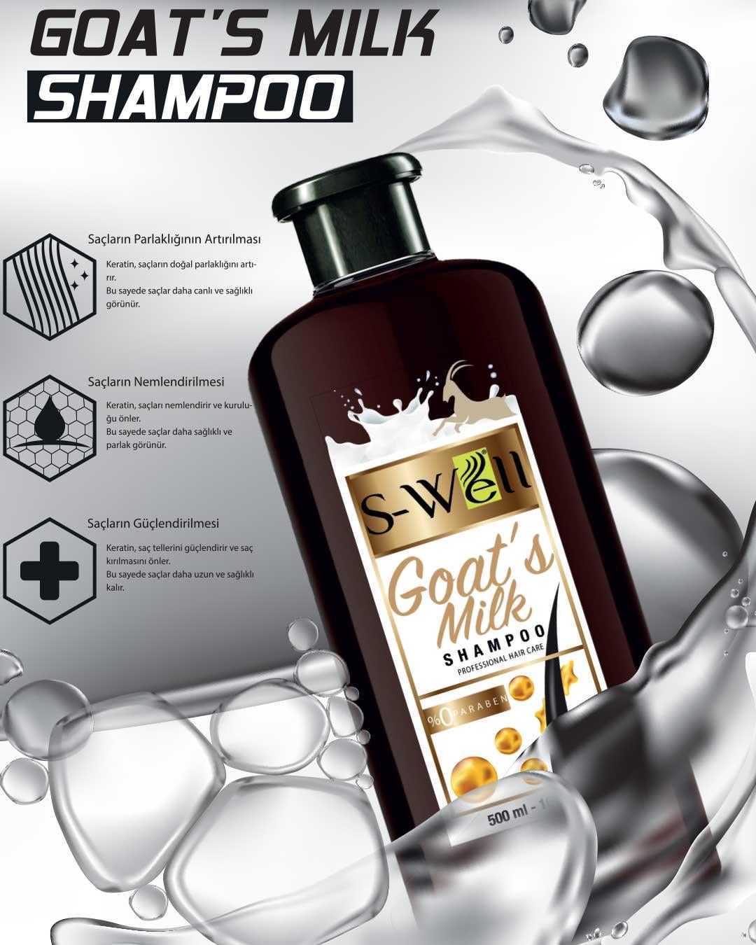 S-Well® Protez Saç ve Medikal Peruk için Keçi Sütlü Derinlemesine Temizleyici ve Bakım Şampuanı 500 ml