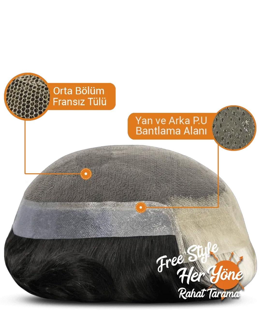 Star Erkek Protez Saç | 3 CM Ön Tek Düğüm & French Lace | S-Well