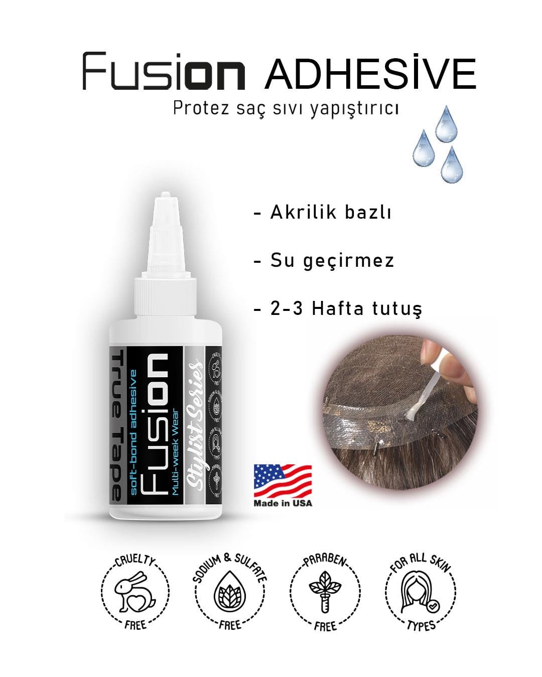 True Tape FusiON Soft Bond Adhesive Protez Saç Likid Yapıştırıcı 1.7 FL OZ (50ML)