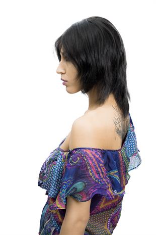 Messy Bob Orta Boy Tül Kadın Medikal Peruk Koyu Kestane