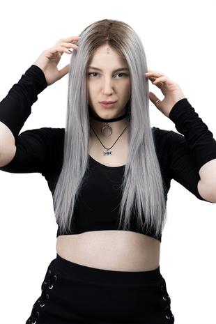 Natali Kadın Medikal Peruk Koyu Kahve Gray Ombreli