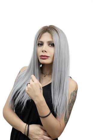 S-Well Medikal Tül Peruk Angel Plus Koyu Kestane Gri Ombreli