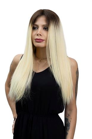 S-Well Medikal Tül Peruk Angel Plus Koyu Kestane Platin Sarı Ombreli