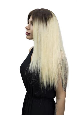 S-Well Medikal Tül Peruk Angel Plus Koyu Kestane Platin Sarı Ombreli