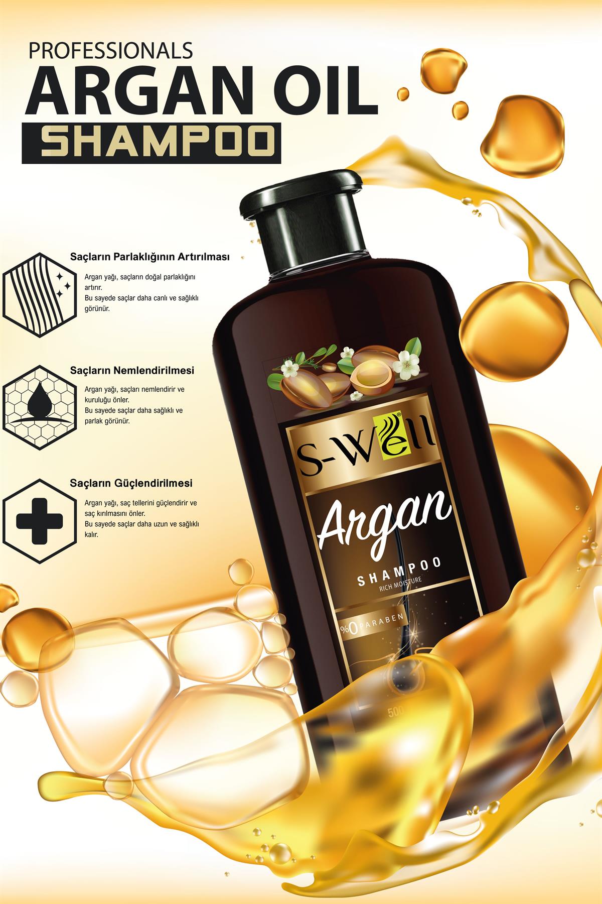 S-Well® Argan Yağı Saç Bakım Şampuanı 500 ml - 8682190700926