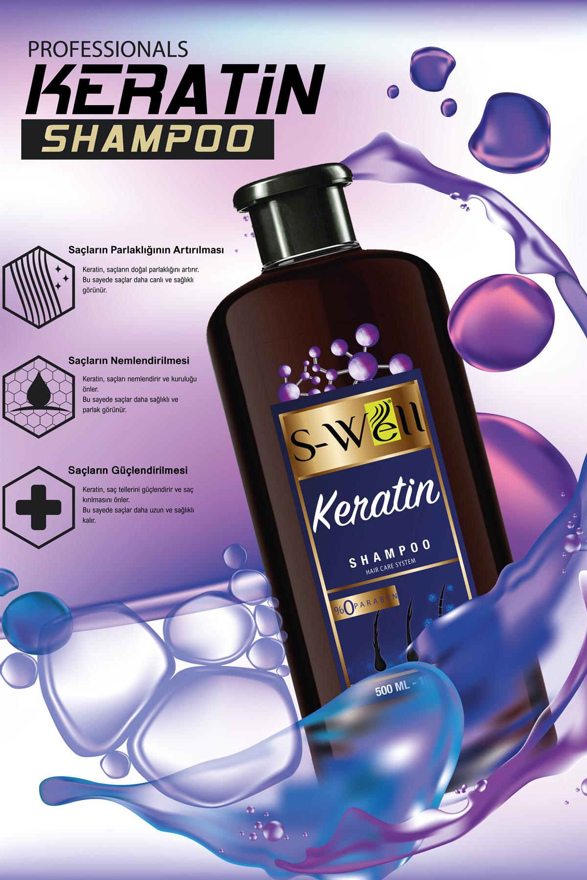 S-Well® Keratin Saç Bakım Şampuanı 500 ml - 8682190700858