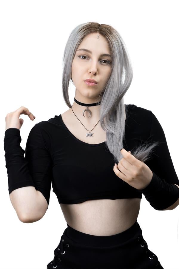S-Well®Natali Kadın Medikal Peruk S-Well Pixie Kadın Kısa Medikal Peruk Modeli Koyu Kahve & Gray Ombreli