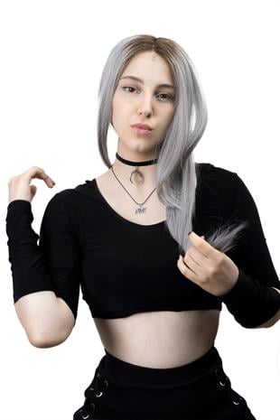 S-Well®Natali Kadın Medikal Peruk S-Well Pixie Kadın Kısa Medikal Peruk Modeli Koyu Kahve & Gray Ombreli
