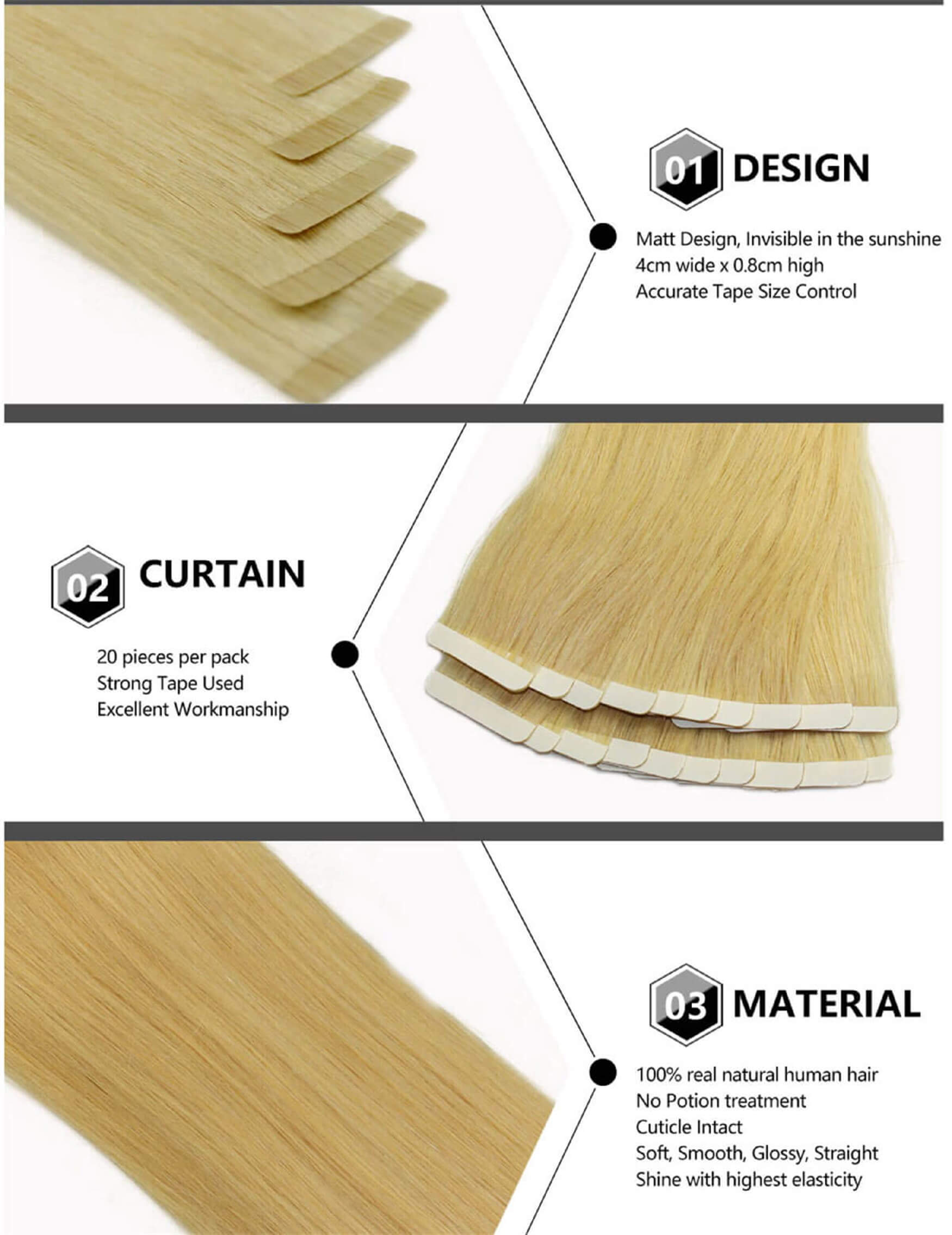 Walker Tape No Shine Tape Tabs Hair Extension - Bant Kaynak Bandı 1 & 9/16